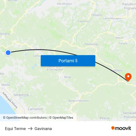 Equi Terme to Gavinana map