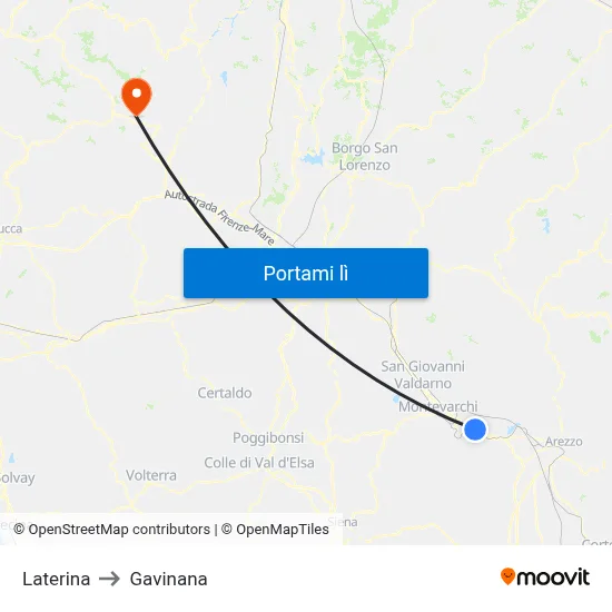 Laterina to Gavinana map
