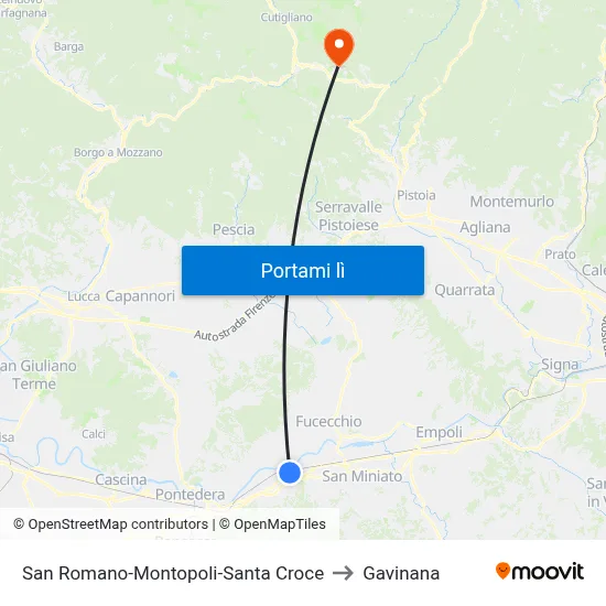 San Romano-Montopoli-Santa Croce to Gavinana map