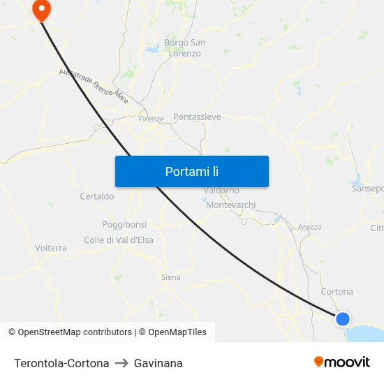 Terontola-Cortona to Gavinana map