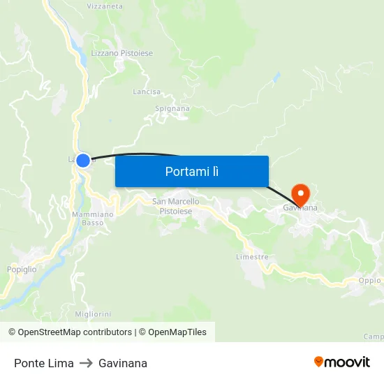 Ponte Lima to Gavinana map
