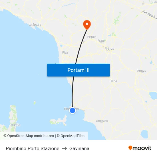 Piombino Porto Stazione to Gavinana map