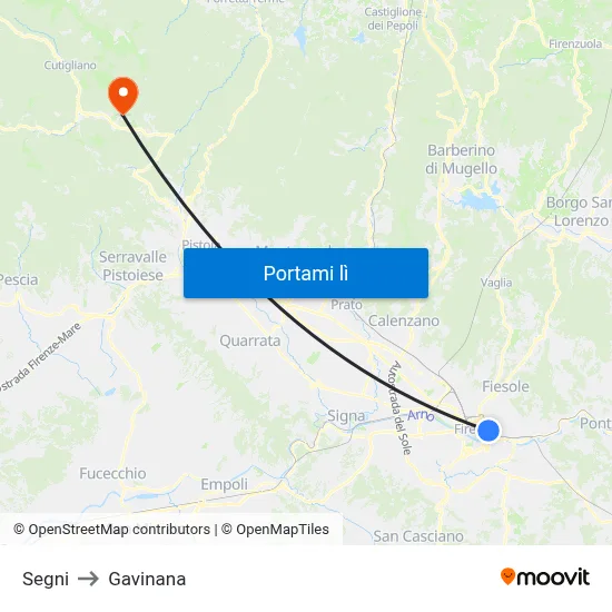 Segni to Gavinana map