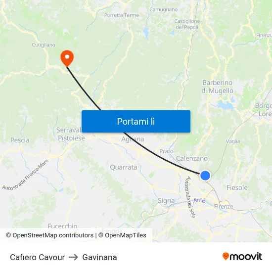 Cafiero Cavour to Gavinana map