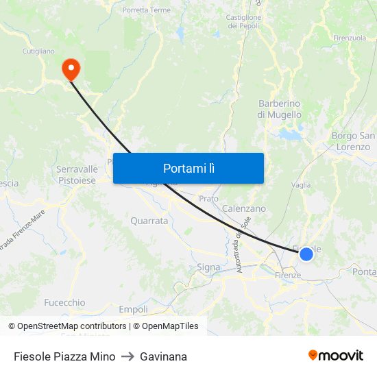 Fiesole Piazza Mino to Gavinana map