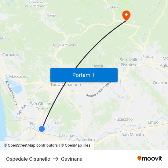 Ospedale Cisanello to Gavinana map
