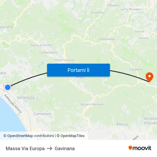 Massa Via Europa to Gavinana map