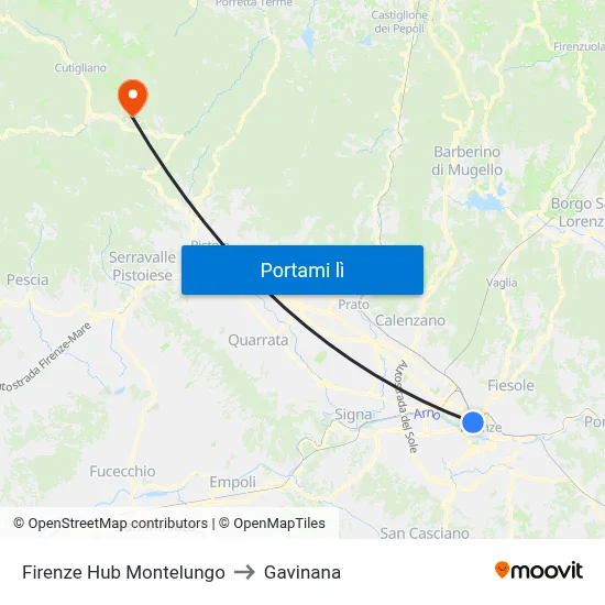 Firenze Hub Montelungo to Gavinana map