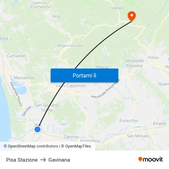 Pisa Stazione to Gavinana map