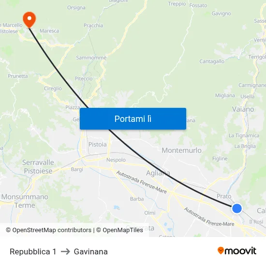 Repubblica 1 to Gavinana map