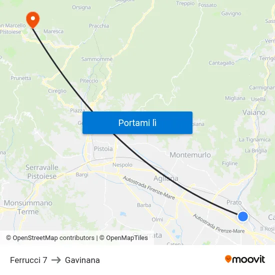 Ferrucci 7 to Gavinana map