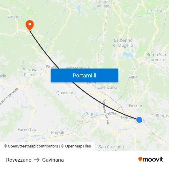 Rovezzano to Gavinana map