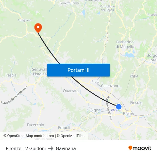Firenze T2 Guidoni to Gavinana map