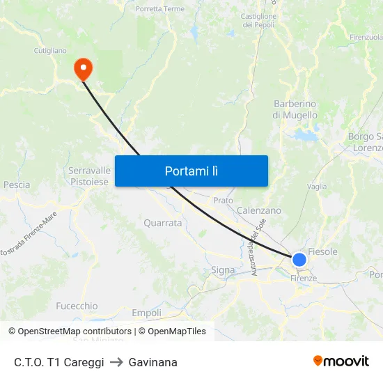 C.T.O. T1 Careggi to Gavinana map