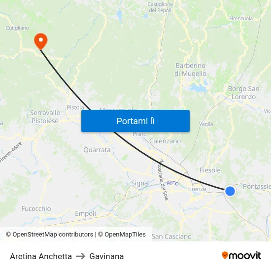 Aretina Anchetta to Gavinana map