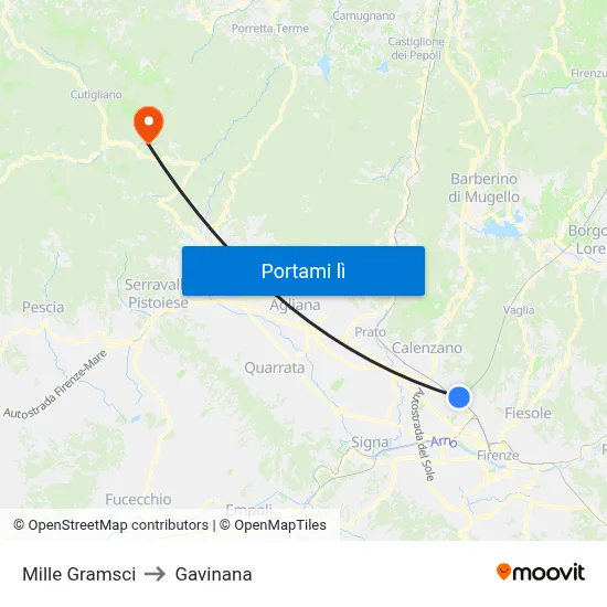 Mille Gramsci to Gavinana map