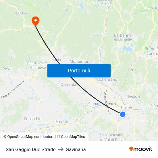 San Gaggio Due Strade to Gavinana map