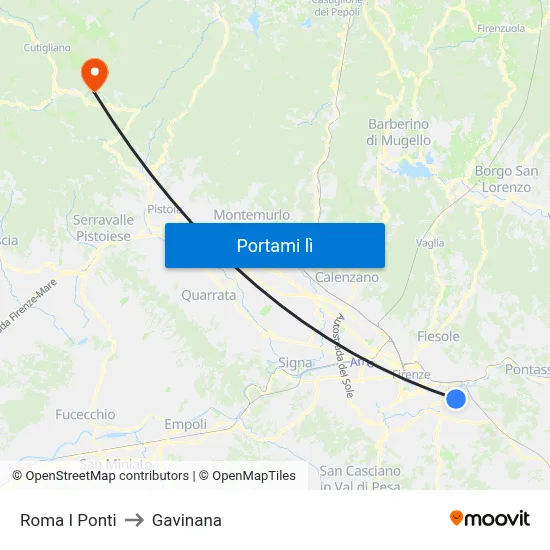 Roma I Ponti to Gavinana map