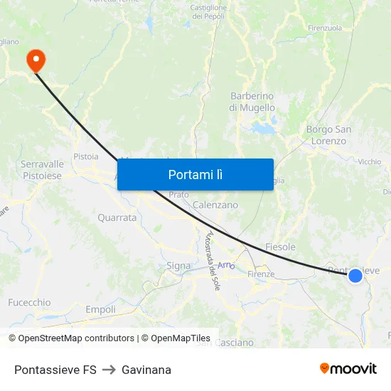 Pontassieve FS to Gavinana map