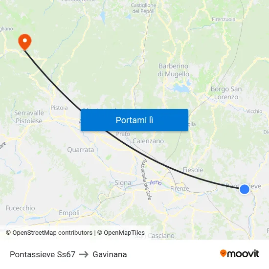 Pontassieve Ss67 to Gavinana map