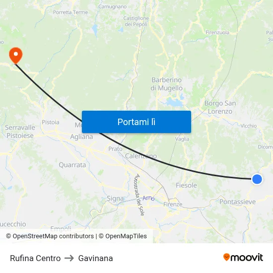 Rufina Centro to Gavinana map