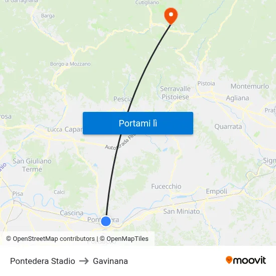 Pontedera Stadio to Gavinana map