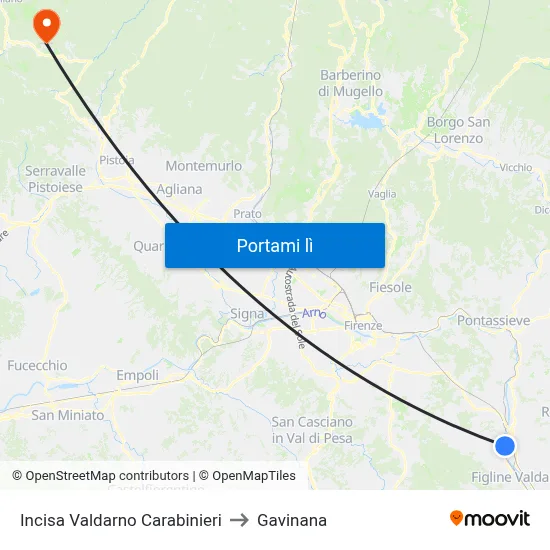 Incisa Valdarno Carabinieri to Gavinana map