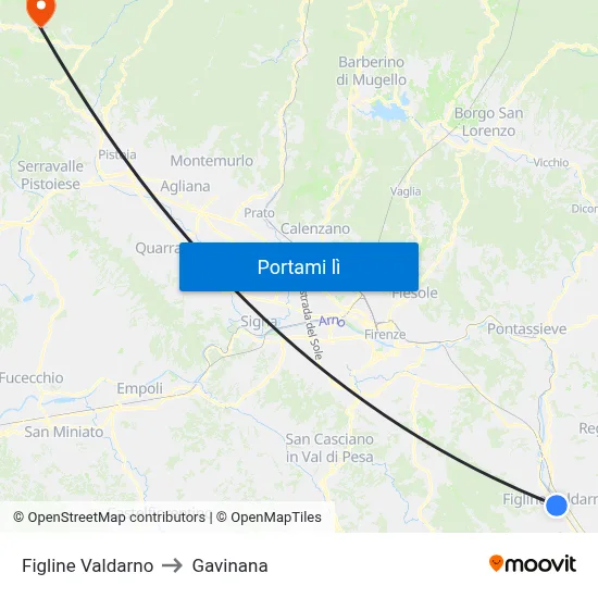 Figline Valdarno to Gavinana map