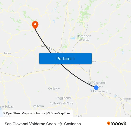 San Giovanni Valdarno Coop to Gavinana map