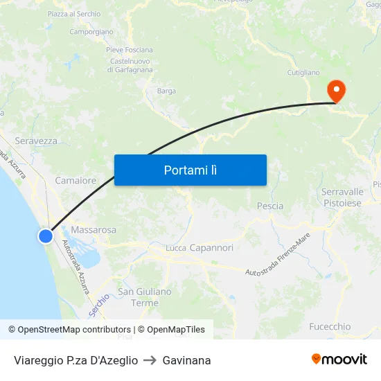 Viareggio P.za D'Azeglio to Gavinana map