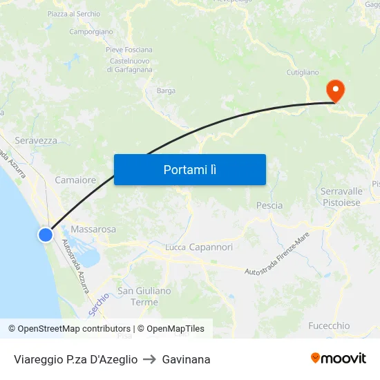 Viareggio P.za D'Azeglio to Gavinana map