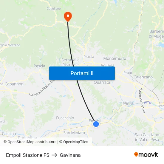 Empoli Stazione FS to Gavinana map