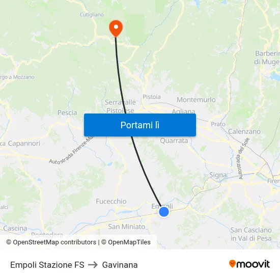 Empoli Stazione FS to Gavinana map