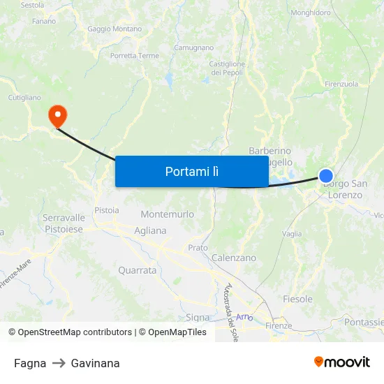 Fagna to Gavinana map
