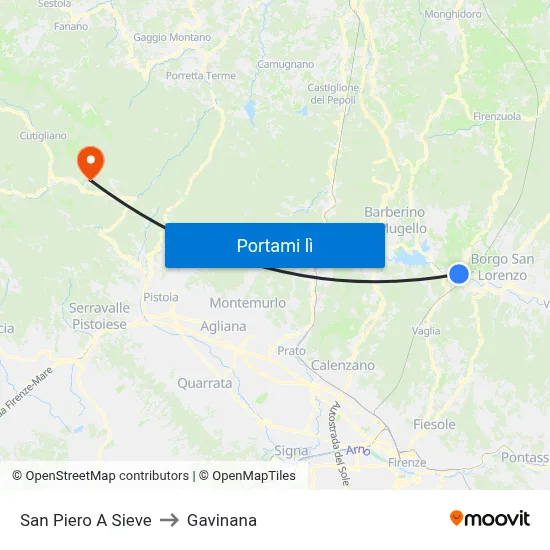 San Piero A Sieve to Gavinana map