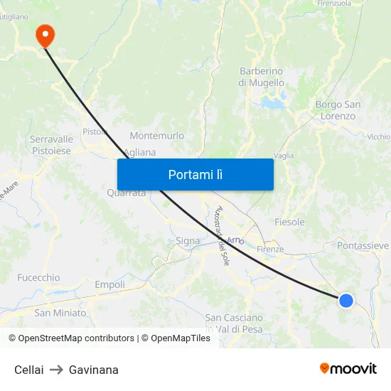 Cellai to Gavinana map