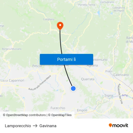 Lamporecchio to Gavinana map