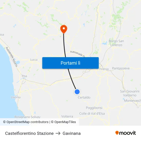 Castelfiorentino Stazione to Gavinana map
