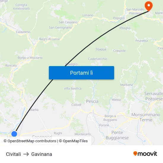 Civitali to Gavinana map