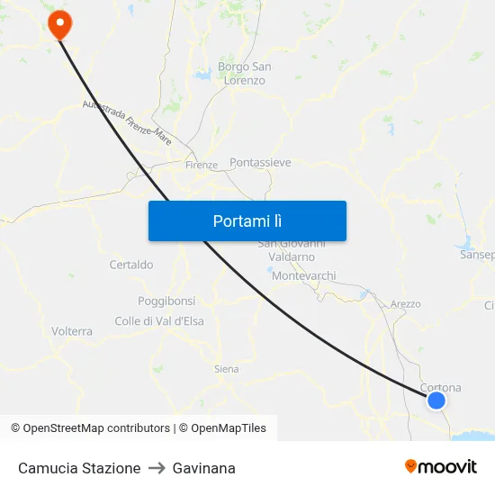 Camucia Stazione to Gavinana map