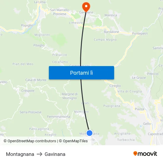 Montagnana to Gavinana map