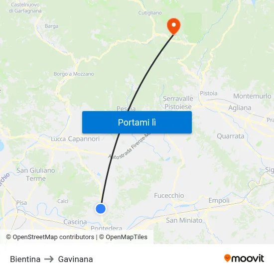 Bientina to Gavinana map