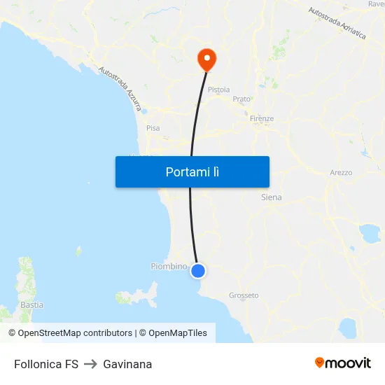 Follonica FS to Gavinana map