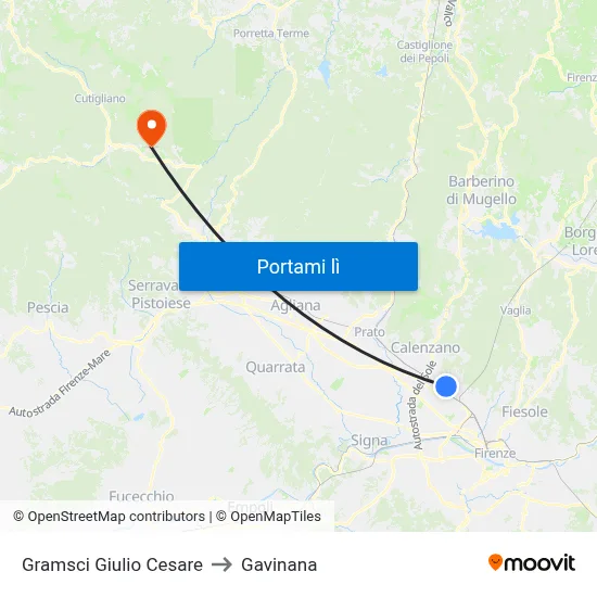 Gramsci Giulio Cesare to Gavinana map
