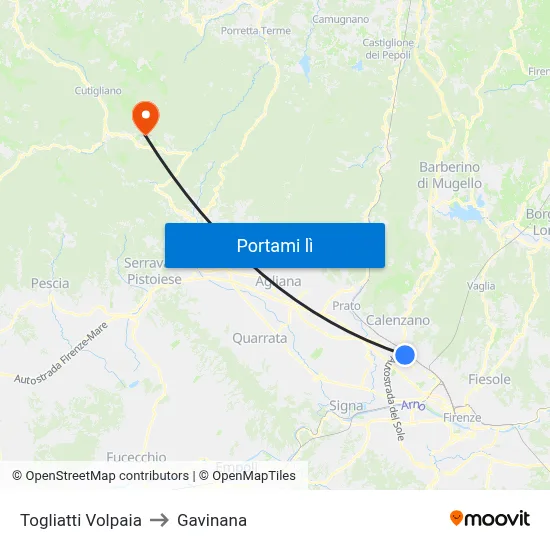 Togliatti Volpaia to Gavinana map