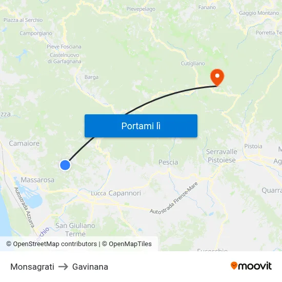 Monsagrati to Gavinana map