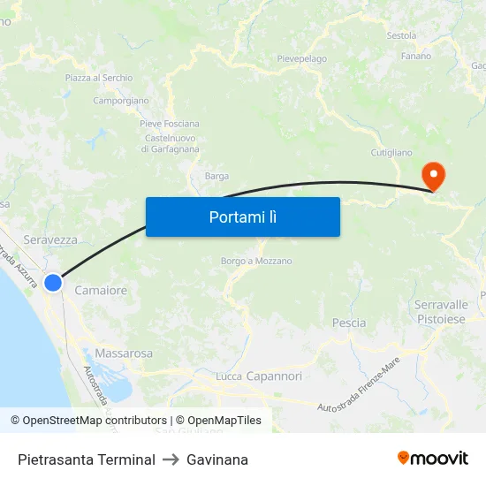 Pietrasanta Terminal to Gavinana map