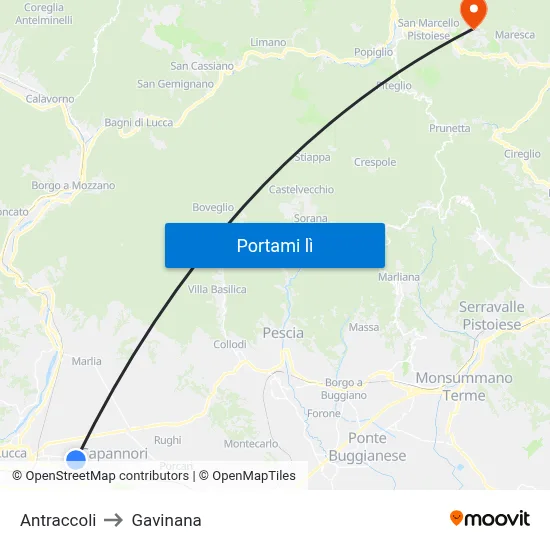 Antraccoli to Gavinana map