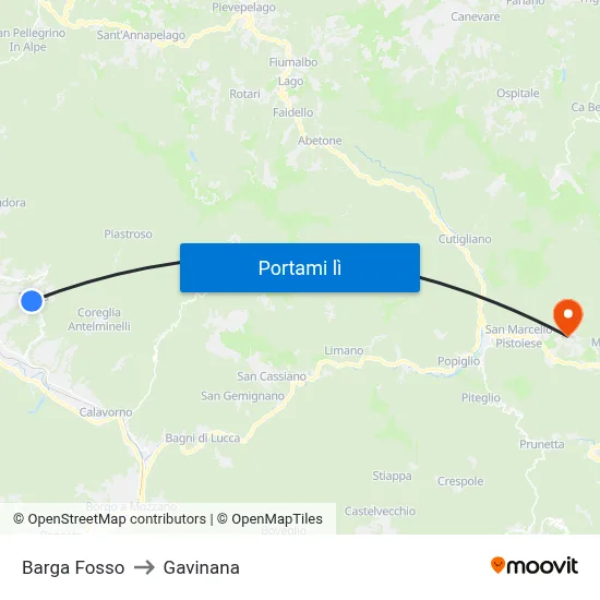 Barga Fosso to Gavinana map