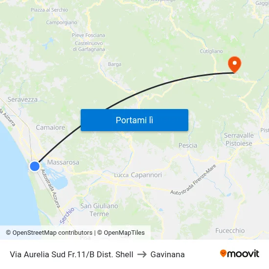 Via Aurelia Sud Fr.11/B Dist. Shell to Gavinana map